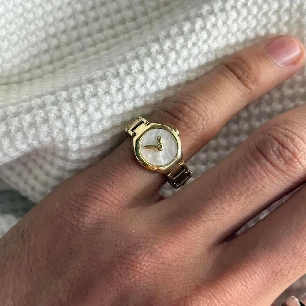 y2k 2000s gold clock watch ring